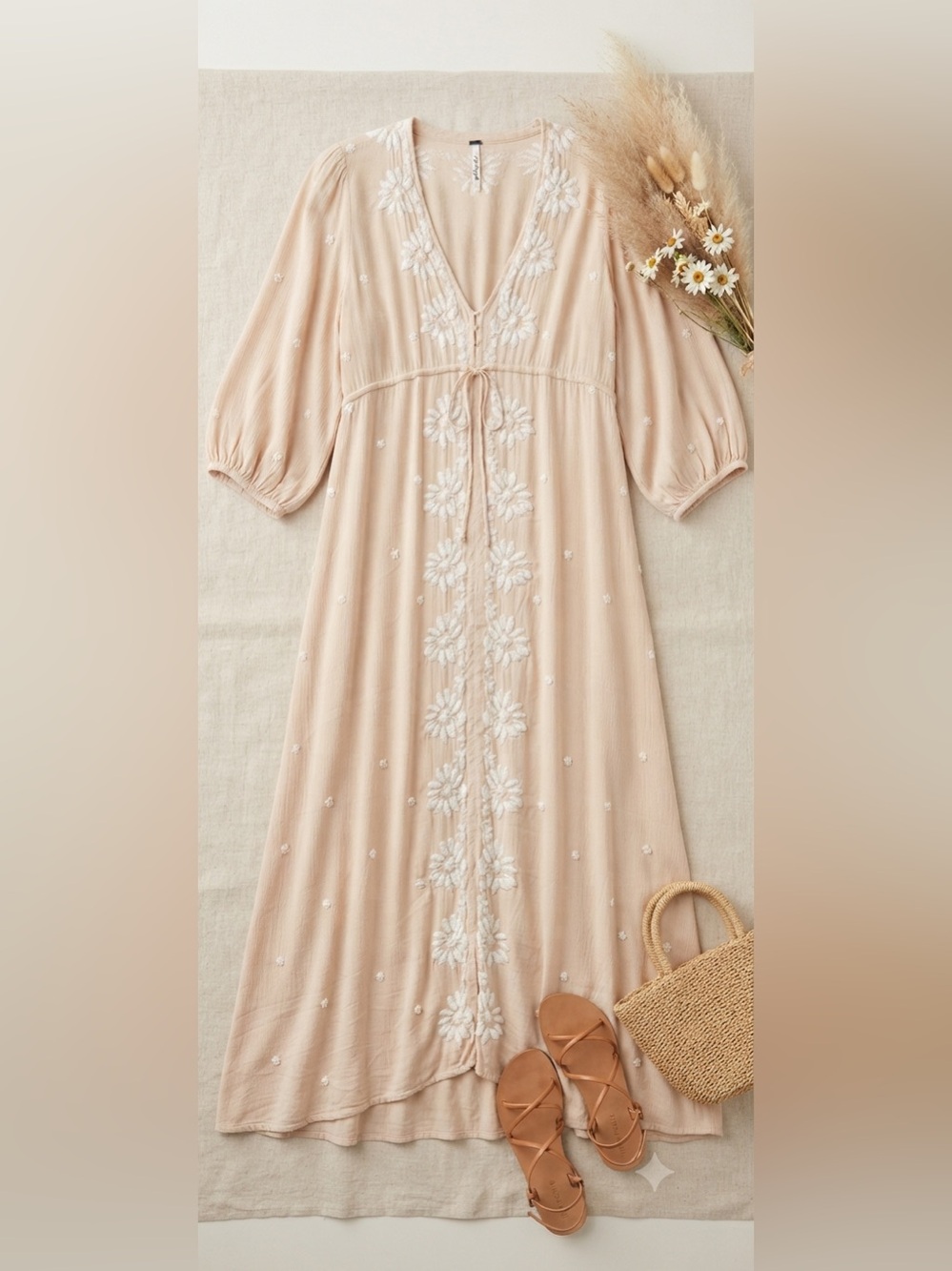 Free People Blush Pink Floral Embroidered Maxi Dress